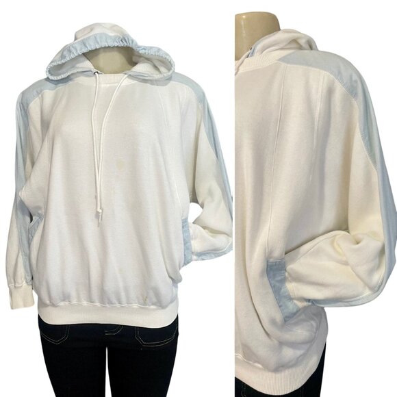 Vintage 1980s Hoodie Sweatshirt by Liz Wear size M white & blue retro fashion. - Picture 1 of 10
